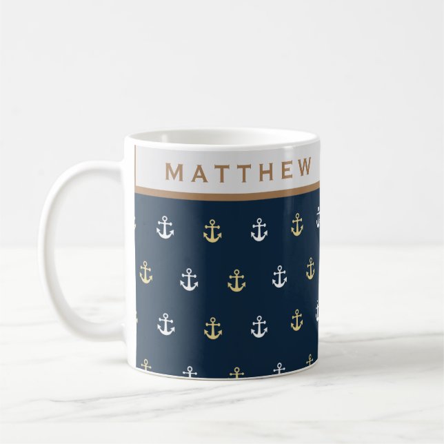 Preppy Nautical Monogram Coffee Mug (Left)