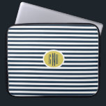 Preppy Nautical Monogram Computer Sleeve<br><div class="desc">Navy and white striped background with Gold oval monogram holder. Customised decorative font monograms make a great personal touch.</div>