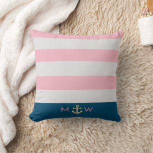 Preppy Nautical Monogram Throw Pillow