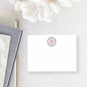 Preppy Nautical Navy & Pink Rope Monogram Post-it Notes