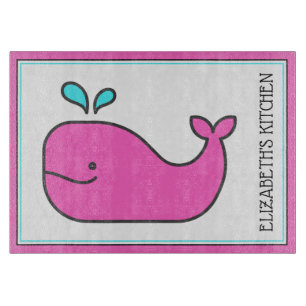 Preppy Nautical Pink and Aqua Whale Personalised Cutting Board
