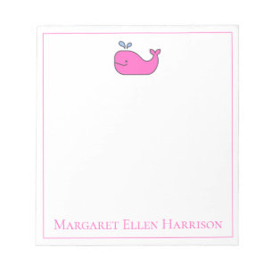 Preppy Nautical Pink and White Whale Personalised Notepad
