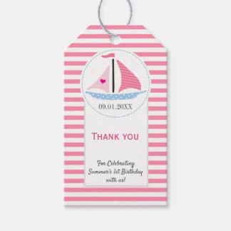 Preppy Nautical Pink Sail Away Birthday Thank You Gift Tags