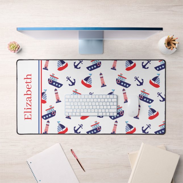 Preppy Nautical Sailboats Personalised Desk Mat (Office 1)