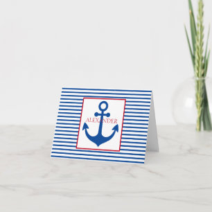 Preppy Nautical Stripes and Anchor Personalised Note Card