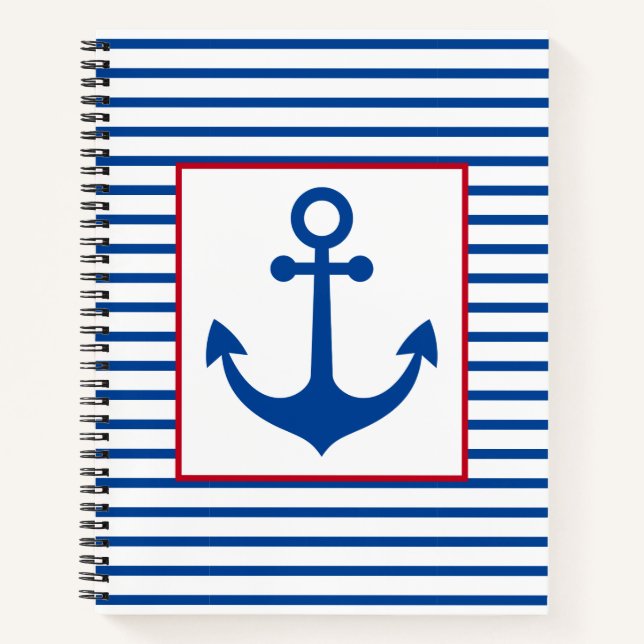 Preppy Nautical Stripes and Anchor Personalised Notebook (Front)