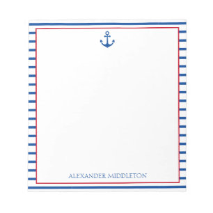 Preppy Nautical Stripes and Anchor Personalised Notepad