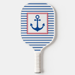 Preppy Nautical Stripes and Anchor Personalised Pickleball Paddle