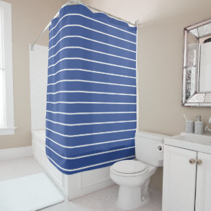  Preppy Navy and White Stripes Geometric Pattern S Shower Curtain