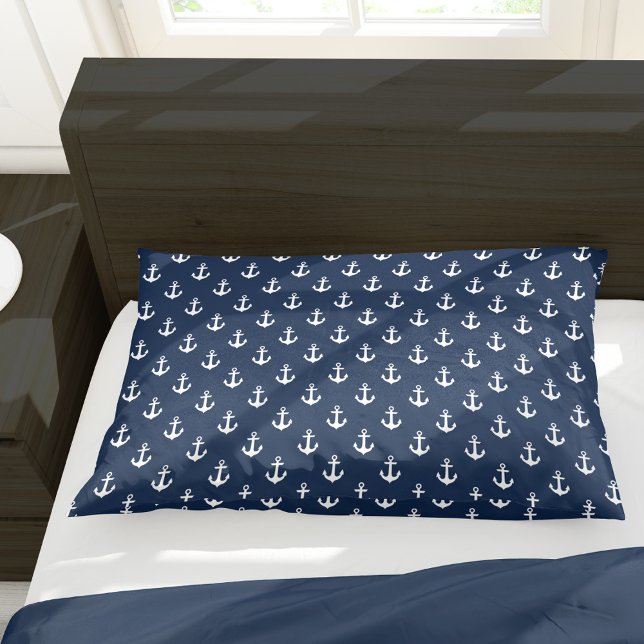 Preppy Navy Blue Anchors Pattern Pillowcase (Creator Uploaded)