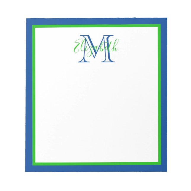 Preppy Navy Blue and Green Monogram Notepad (Front)