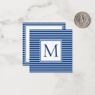 Preppy Navy Blue and White Stripe Monogram Card