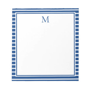 Preppy Navy Blue and White Stripe Monogram Notepad