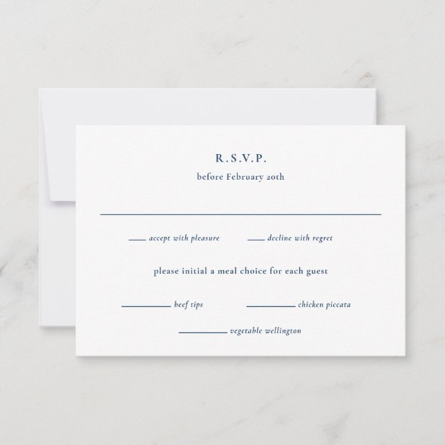 Preppy Navy Blue Nautical Coastal Wedding RSVP Card (Front)