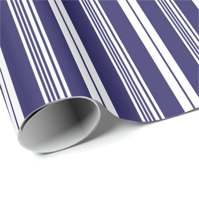 Preppy Navy Blue White Deckchair Stripe Pattern Wrapping Paper (Roll Corner)