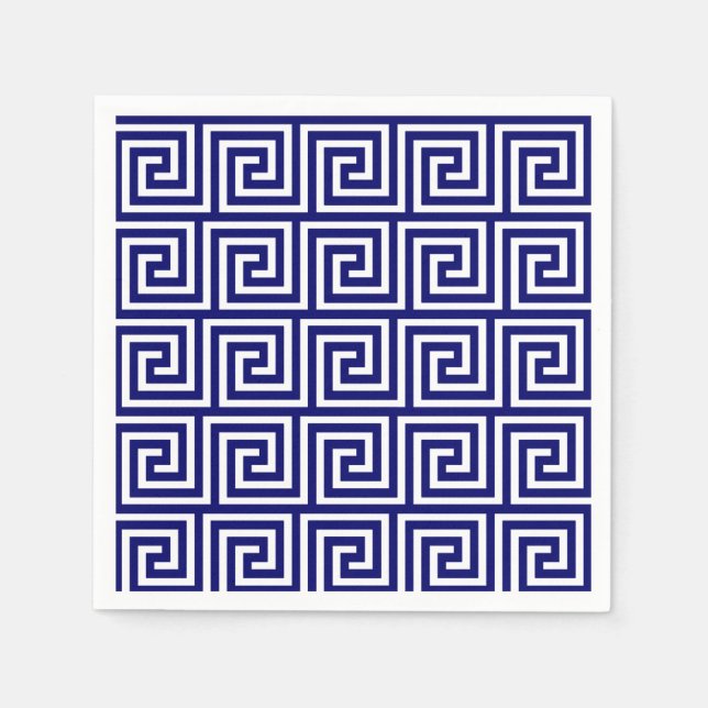 Preppy Navy Blue White Greek Key Pattern Napkin (Front)