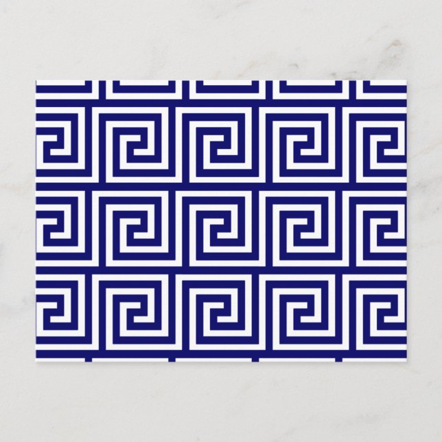 Preppy Navy Blue White Greek Key Pattern Postcard (Front)