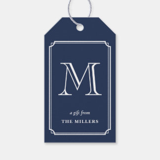 Preppy Navy Blue & white Monogram  Gift Tags