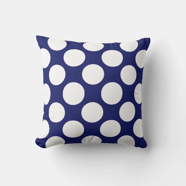 Preppy Navy Blue White Polka Dots Pattern Cushion (Front)