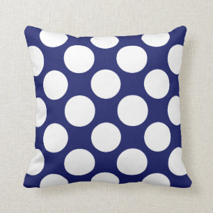 Preppy Navy Blue White Polka Dots Pattern Cushion