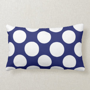 Preppy Navy Blue White Polka Dots Pattern Lumbar Cushion