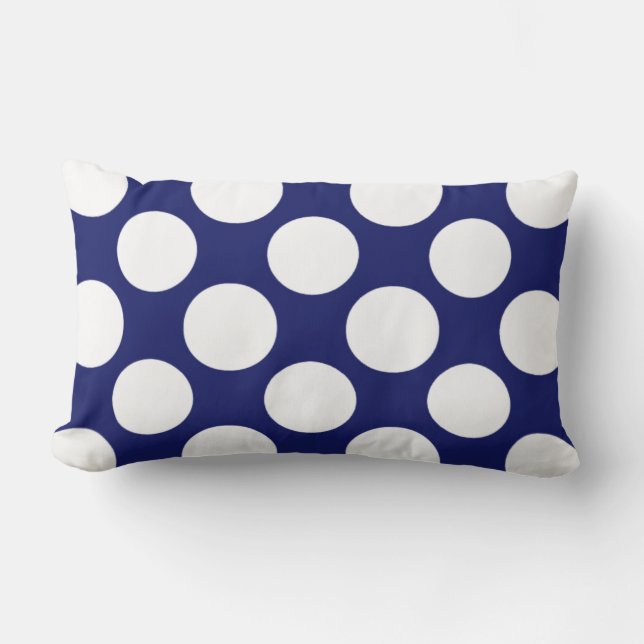 Preppy Navy Blue White Polka Dots Pattern Lumbar Cushion (Front)