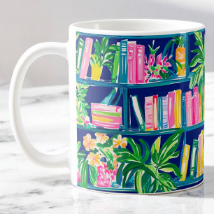 Preppy Navy Bookcase Tropical Coffee Mug