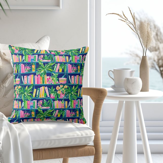 Preppy Navy Bookcase Tropical  Cushion (Creator Uploaded)