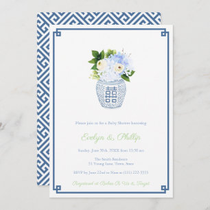 Preppy Navy & Chartreuse Boy Baby Shower Party Invitation