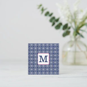 Preppy Navy White Octagon Geometric Monogram Card