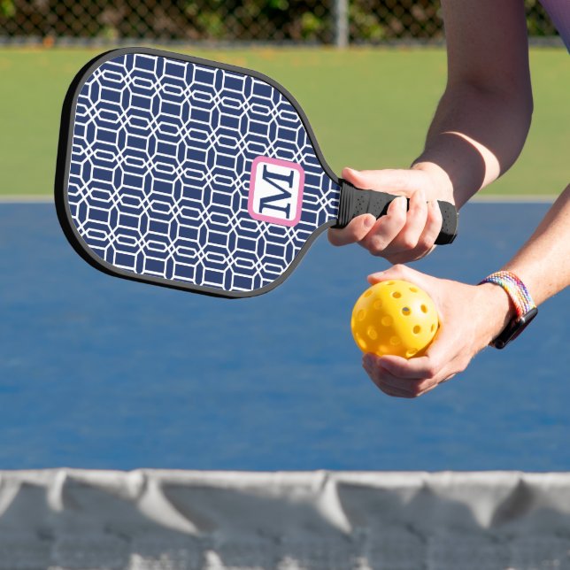 Preppy Navy White Octagon Monogram Pickleball Paddle (Insitu)