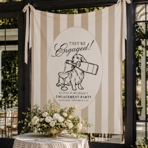 Preppy Neutral Stripe Dachshund Engagement Party Tapestry