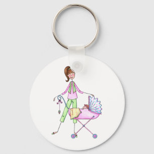 Preppy New Momma with Baby Girl Key Ring