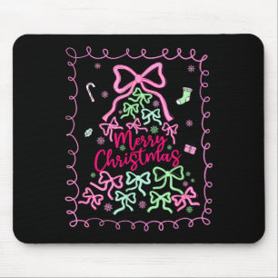 Preppy Nk Coquette Bow Christmas Tree Girly Xmas H Mouse Pad