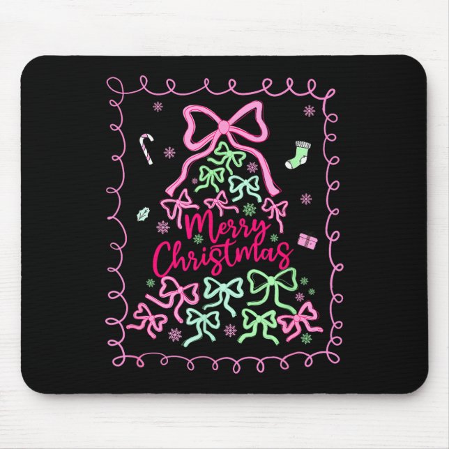 Preppy Nk Coquette Bow Christmas Tree Girly Xmas H Mouse Pad (Front)