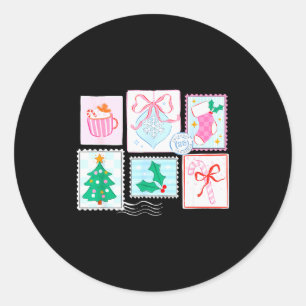 Preppy Nk Coquette Girly Vintage Christmas Stamp S Classic Round Sticker