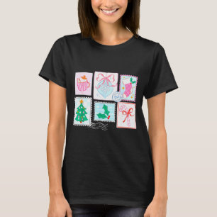 Preppy Nk Coquette Girly Vintage Christmas Stamp S T-Shirt
