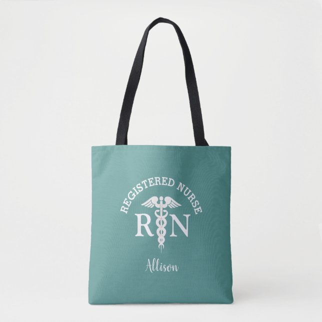 Preppy Nurse RN Medical Teal Script Personalised  Tote Bag (Front)