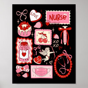 Preppy Nurse Valentine Coquette Bow Pink Medical G Poster