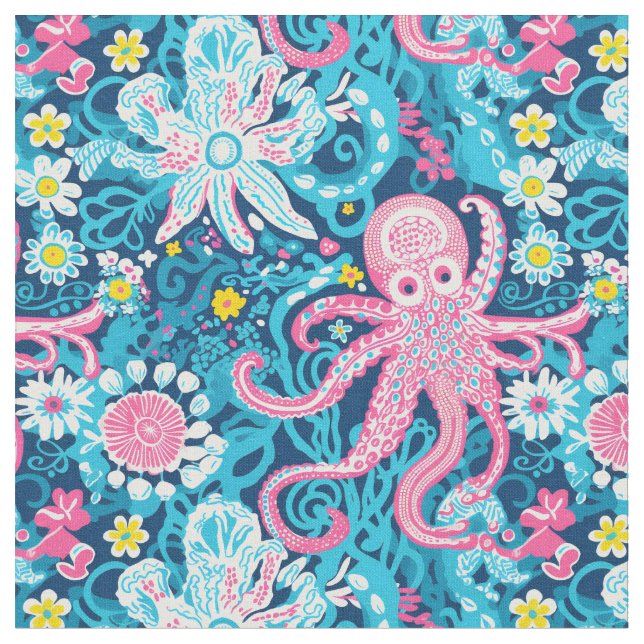 Preppy Octopus Garden Fabric (Close Up)