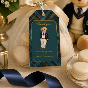 Preppy Old Money Teddy Baby Shower thank you tag