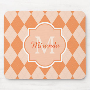 Preppy Orange Argyle Girly Monogram and Name Mouse Pad