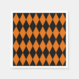Preppy Orange Argyle Party Paper Napkin