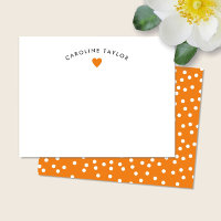 Preppy Orange Heart & Dots Cute Girly Note Card