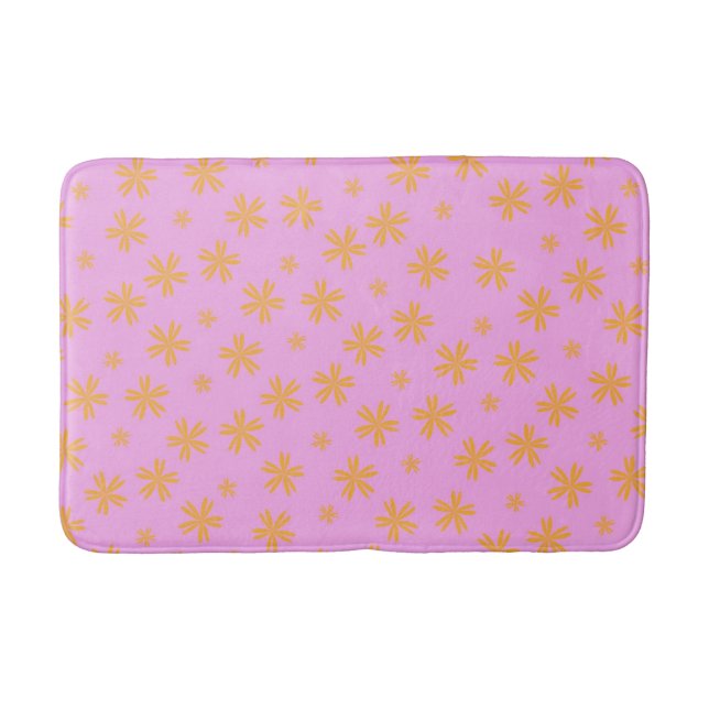 Preppy Orange Pink Floral Simple Flower Pattern Bath Mat (Front)