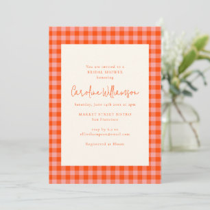 Preppy Orange Pink Gingham Plaid Bridal Shower Invitation