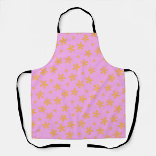 Preppy Orange Pink Hippie Flower Pattern Apron