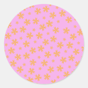 Preppy Orange Pink Hippie Flower Pattern Classic Round Sticker