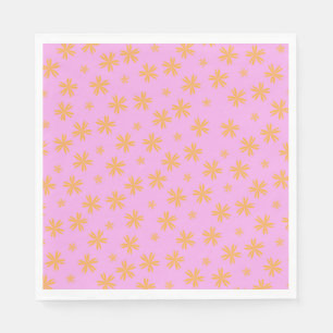 Preppy Orange Pink Hippie Flower Pattern Napkin