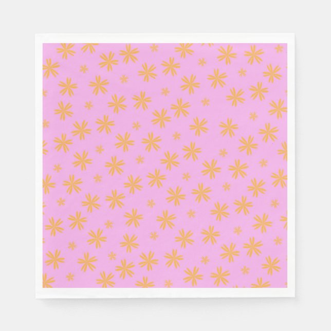Preppy Orange Pink Hippie Flower Pattern Napkin (Front)